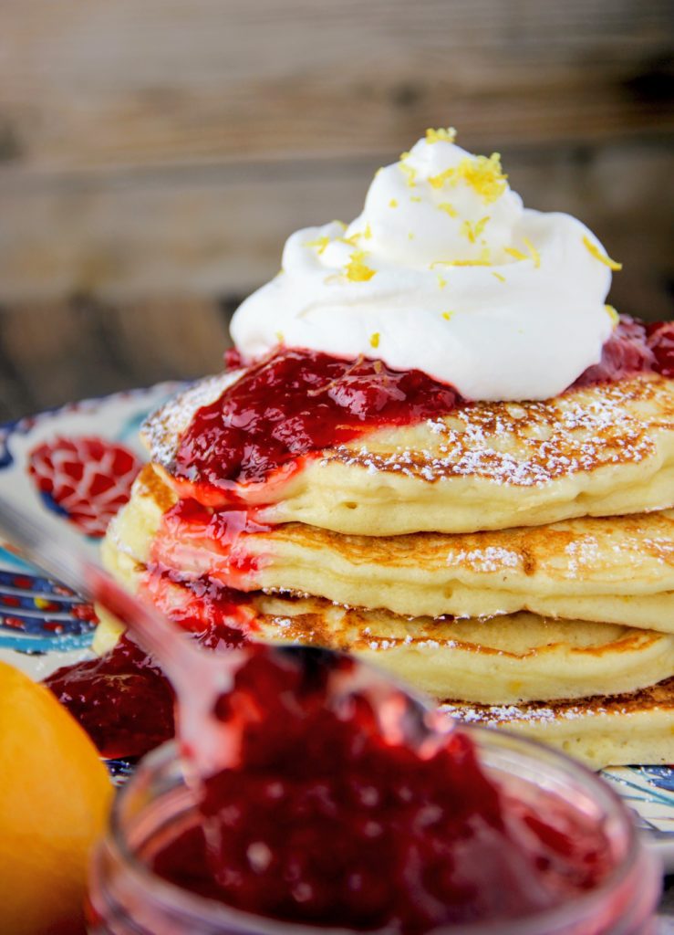 lemon ricotta pancakes with strawberry sauce by lindsay johnson of lady in the wild west for gen padalecki of now & gen wife of jared padalecki