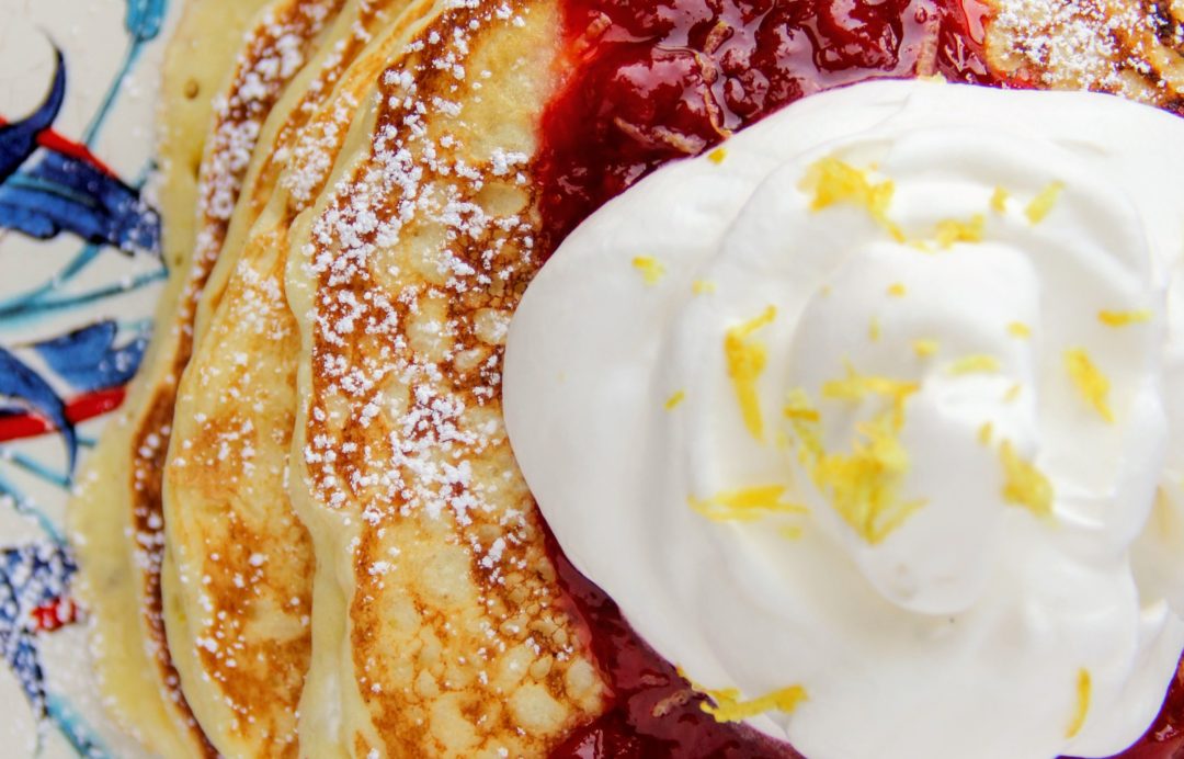 lemon ricotta pancakes with strawberry sauce by lindsay johnson of lady in the wild west for gen padalecki of now & gen wife of jared padalecki