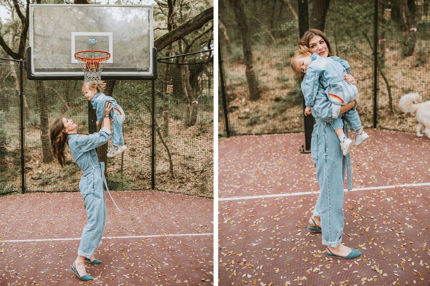 Gen Padalecki with her daughter in women’s spring jumpsuits